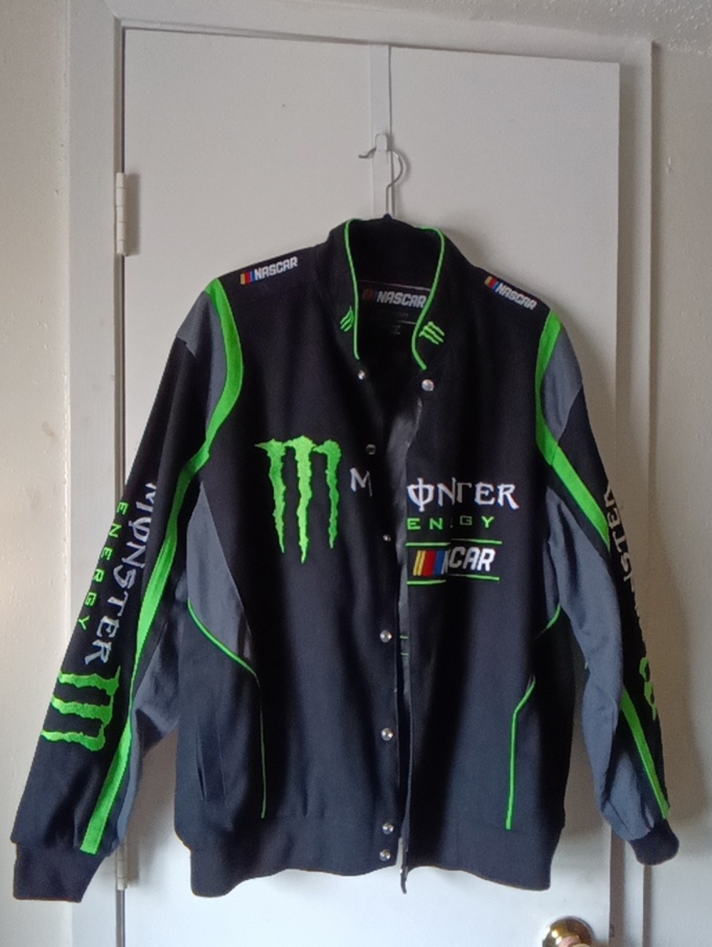 Nascar Monster Energy Black and Neon Green Bomber Jacket